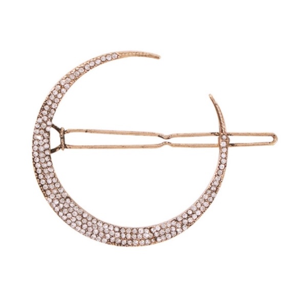 NWT New! 3 Bronze White Rhinestones Star Moon Hair Clips - Picture 2 of 8